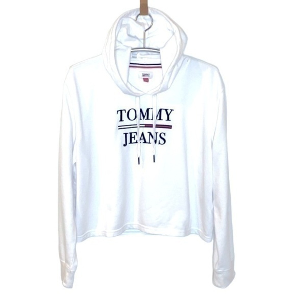 TOMMY HILFIGER | Women’s TOMMY HILFIGER White Crop Top Hooded Sweatshirt, XL